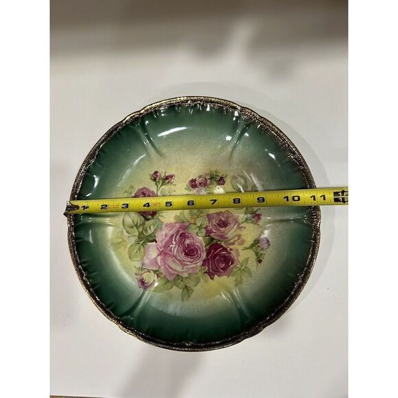 Franz Anton Mehlem Bonn Detailed Green Plate Pink Flowers antique Plate. - Picture 7 of 10